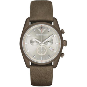 Emporio Armani Sportivo Chronograph Silver Dial Brown Leather Strap Watch For Men - AR6076 Buy Now By Emporio Armani