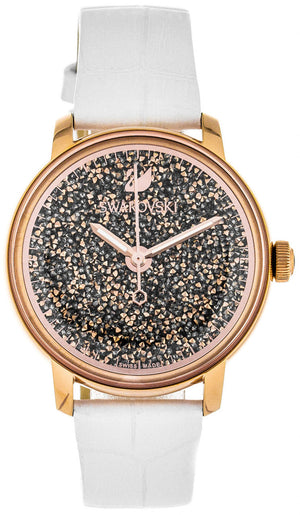 Swarovski Crystalline Hours Quartz Grey Dial Black Leather Strap Watch for Women - 5344635 Buy Now By Swarovski
