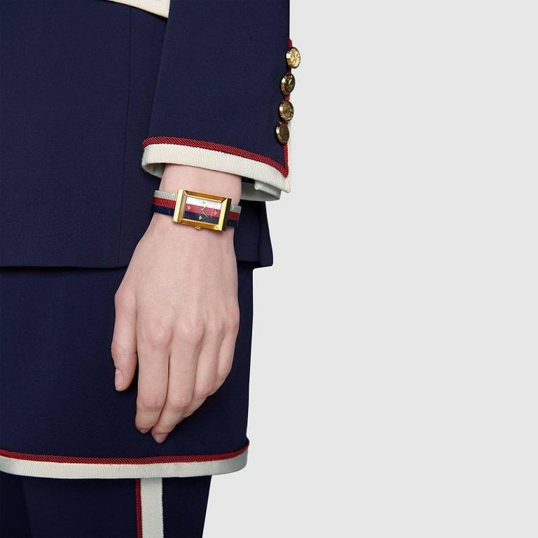 Gucci G-Frame Mother of Pearl Dial White Blue Red Nylon Strap Watch For Women - YA147405 Buy Now By Gucci