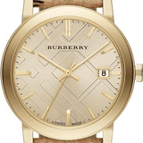 Burberry The City Gold Dial Haymarket Brown Leather Strap Watch for Women - BU9026 Buy Now By Burberry