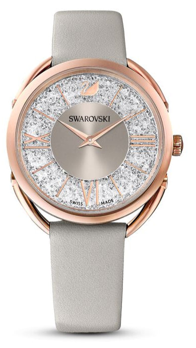 Swarovski Crystalline Glam Silver Dial Grey Leather Strap Watch for Women - 5452455 Buy Now By Swarovski