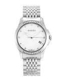 Gucci G Timeless Diamonds Mother of Pearl Dial Silver Steel Strap Watch For Women - YA126510 Buy Now By Gucci