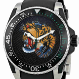 Gucci Dive Tiger Black Dial Black Rubber Strap Watch For Men - YA136318 Buy Now By Gucci
