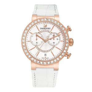 Swarovski Citra Sphere Chrono White Dial White Leather Strap Watch for Women - 5080602 Buy Now By Swarovski