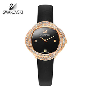 Swarovski Crystal Flower Black Dial Black Leather Strap Watch for Women - 5552421 Buy Now By Swarovski