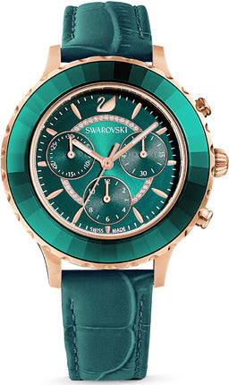 Swarovski Octea Lux Chrono Emerald Green Dial Green Leather Strap Watch for Women - 5452498 Buy Now By Swarovski