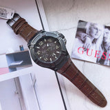 Guess Rigor Analog Quartz Black Dial Brown Leather Strap Watch For Men - W0040G2 Buy Now By Guess