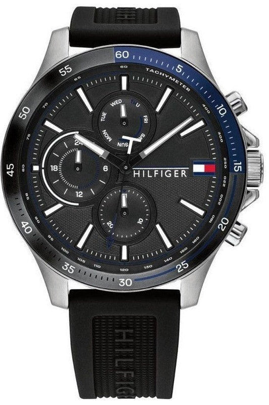 Tommy Hilfiger Bank Quartz Black Dial Black Rubber Strap Watch for Men - 1791724 Buy Now By Tommy Hilfiger