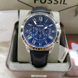 Fossil Grant Chronograph Blue Dial Black Leather Strap Watch for Men - FS4990 Buy Now By Fossil