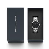 Daniel Wellington Iconic Link Black Dial Silver Steel Strap Watch For Women - DW00100342 Buy Now By Daniel Wellington