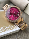 Michael Kors Mini Parker Multi-Function Plum Mother of Pearl Dial Rose Gold Steel Strap Watch For Women - MK6403 Buy Now By Michael Kors