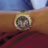 Guess Trophy Diamonds Black Dial Gold Steel Strap Watch for Men - GW0390G2 Buy Now By Guess