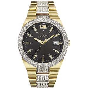 Bulova Crystal Black Dial Two Tone Steel Strap Watch for Men - 98B235 Buy Now By Bulova