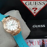 Guess Jet Setter White Dial Turquoise Silicone Strap Watch For Women - W0564L3 Buy Now By Guess