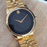 Movado Museum Black Dial Gold Steel Strap Watch For Men - 606997 Buy Now By Movado