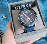 Guess Commander Blue Dial Blue Rubber Strap Watch for Men - GW0211G4 Buy Now By Guess