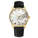 Gucci G-Timeless Mother of Pearl Dial Black Leather Strap Watch For Women - YA1264044 Buy Now By Gucci