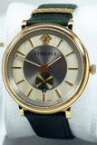Versace V-Circle Manifesto Gold Dial Black Leather Strap Watch for Men - VBQ030017 Buy Now By Versace