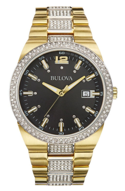 Bulova Crystal Black Dial Two Tone Steel Strap Watch for Men - 98B235 Buy Now By Bulova