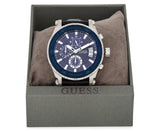 Guess Pinnacle Chronograph Quartz Blue Dial Black Leather Strap Watch For Men - W0673G4 Buy Now By Guess