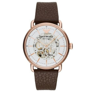 Emporio Armani Meccanico Automatic White Dial Brown Leather Strap Watch For Men - AR60027 Buy Now By Emporio Armani