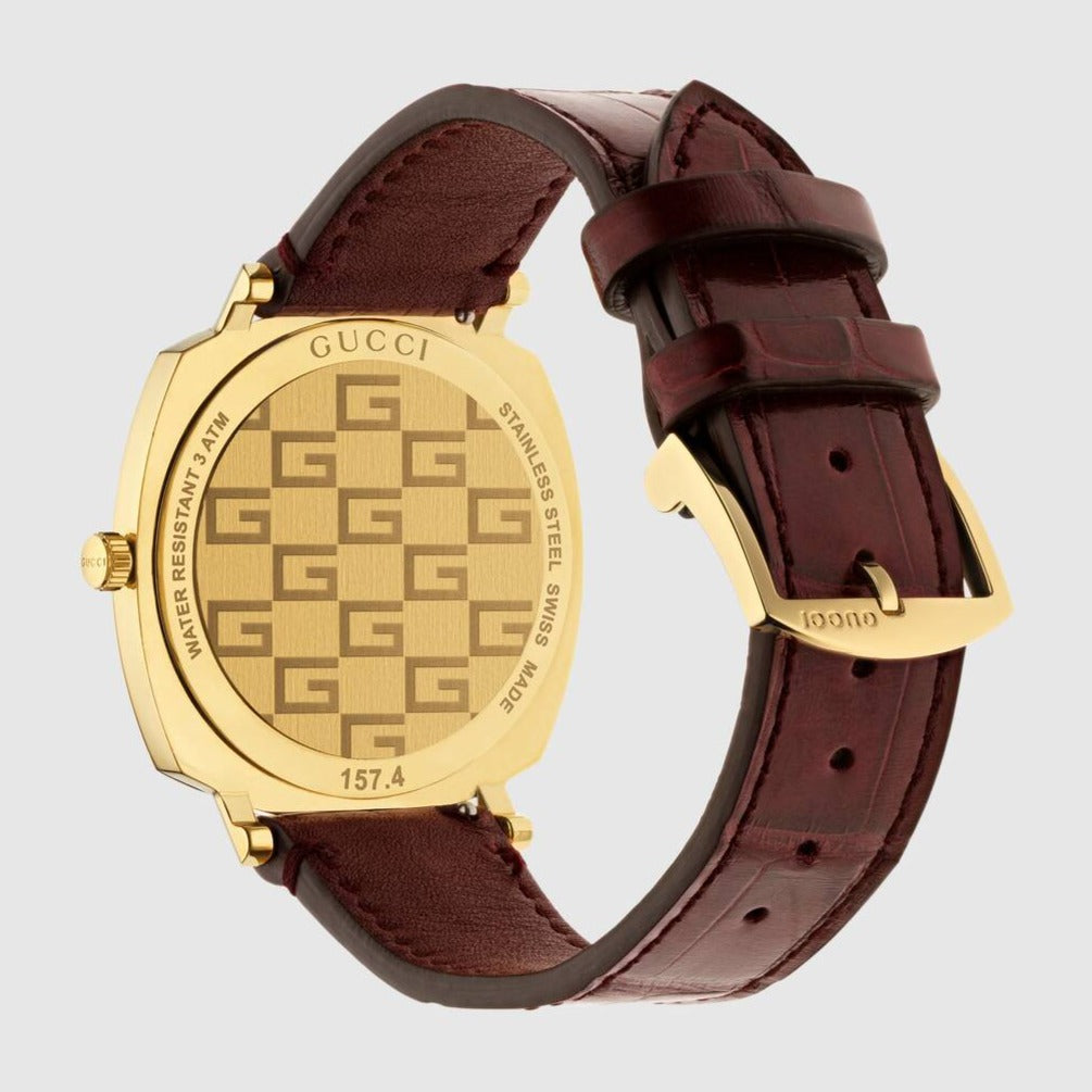 Gucci Grip Quartz Gold Dial Maroon Leather Strap Watch For Women - YA157413 Buy Now By Gucci