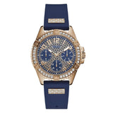 Guess Frontier DIamonds Gold Dial Blue Rubber Strap Watch For Women - W1160L3 Buy Now By Guess