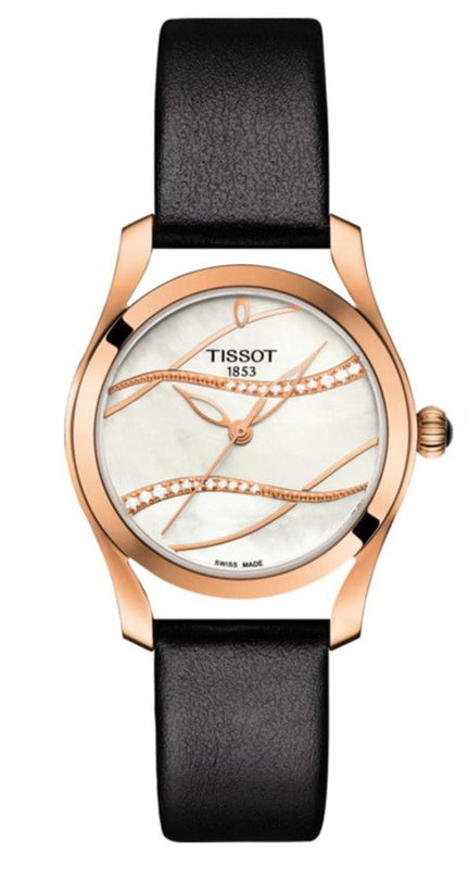 Tissot T Wave Diamond Mother of Pearl Dial Black Leather Strap Watch For Women - T112.210.36.111.00 Buy Now By Tissot