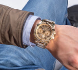 Guess Continental Diamonds Gold Dial Gold Steel Strap Watch for Men - GW0261G2 Buy Now By Guess