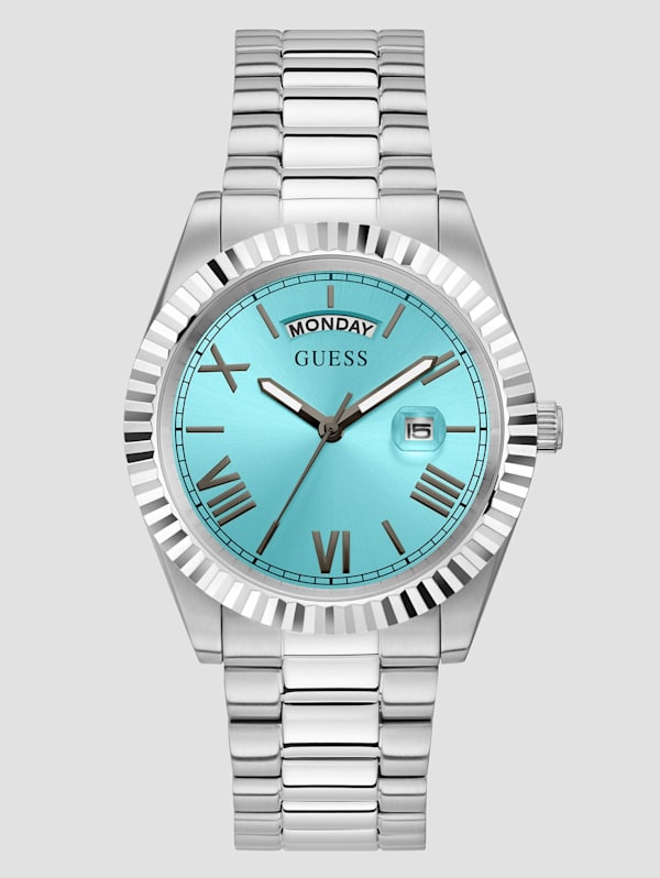 Guess Connoisseur Turquoise Dial Silver Steel Strap Watch for Men - GW0265G11 Buy Now By Guess