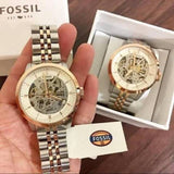 Fossil Townsman Automatic Skeleton White Dial Two Tone Steel Strap Watch for Men - ME3075 Buy Now By Fossil
