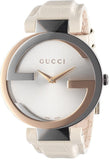 Gucci Interlocking 18K Gold Silver Dial White Leather Strap Watch For Women - YA133303 Buy Now By Gucci