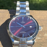 Tudor Style Automatic Burgundy Red Dial Silver Steel Strap Watch for Men - M12710-0015 Buy Now By Tudor