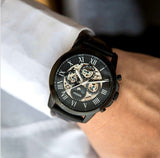 Fossil Grant Automatic Black Dial Black Leather Strap Watch for Men - ME3028 Buy Now By Fossil