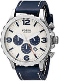 Fossil Nate Chronograph White Dial Blue Leather Strap Watch for Men - JR1480 Buy Now By Fossil
