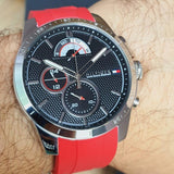 Tommy Hilfiger Decker Quartz Black Dial Red Rubber Strap Watch for Men - 1791351 Buy Now By Tommy Hilfiger