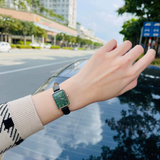 Daniel Wellington Quadro Pressed Melrose Emerald Green Dial Black Leather Strap Watch For Women - DW00100446 Buy Now By Daniel Wellington