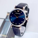 Emporio Armani Gianni T Bar Analog Blue Dial Black Leather Strap Watch For Women - AR1989 Buy Now By Emporio Armani