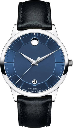 Movado 1881 Automatic Blue Dial Black Leather Strap Watch For Men - 606874 Buy Now By Movado