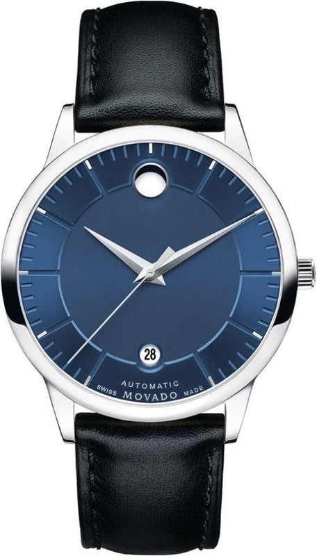 Movado 1881 Automatic Blue Dial Black Leather Strap Watch For Men - 606874 Buy Now By Movado
