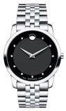 Movado Museum Diamonds Black Dial Silver Steel Strap Watch For Men - 606878