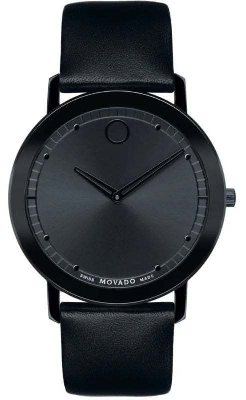 Movado Sapphire Black Dial Black Leather Strap Watch for Men - 606884 Buy Now By Movado