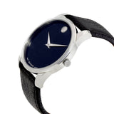 Movado Museum Blue Dial Black Leather Strap Watch For Men - 607013 Buy Now By Movado