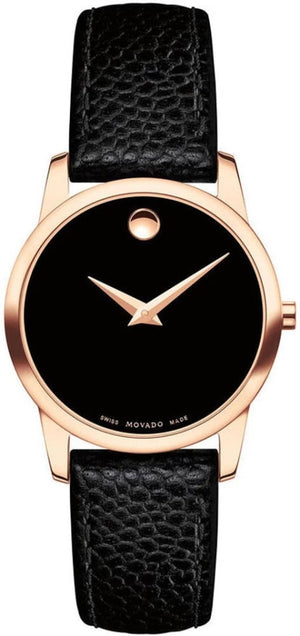 Movado Museum Classic Black Dial Black Leather Strap Watch For Women - 607061 Buy Now By Movado