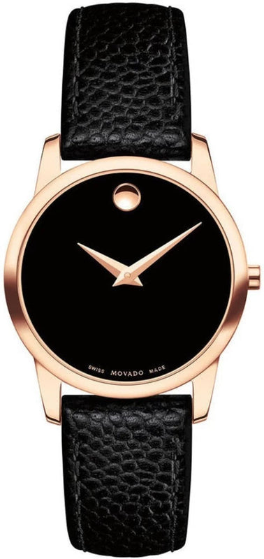 Movado Museum Classic Black Dial Black Leather Strap Watch For Women - 607061 Buy Now By Movado