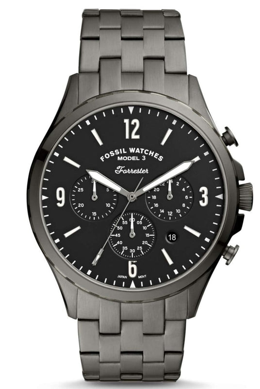 Fossil Forrester Chronograph Black Dial Grey Steel Strap Watch for Men - FS5606 Buy Now By Fossil