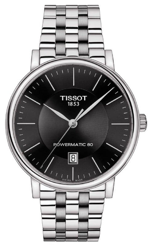 Tissot T Classic Carson Premium Powermatic 80 Black Dial Silver Steel Strap Watch For Men - T122.407.11.051.00 Buy Now By Tissot
