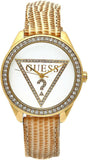 Guess Mini Triangle Quartz White Dial Gold Leather Strap Watch For Women - W70015l1 Buy Now By Guess