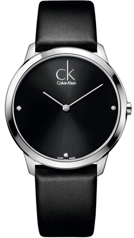 Calvin Klein Minimal Diamonds Black Dial Black Leather Strap Watch for Men - K3M211CS Buy Now By Calvin Klein