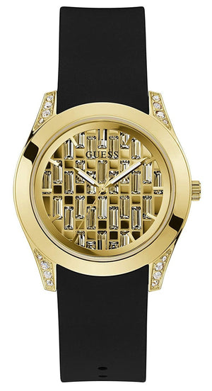 Guess Clarity Gold Dial Black Silicone Strap Watch for Women - GW0109L1 Buy Now By Guess